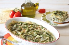 Lasagne di pane carasau, pesto e fagiolini